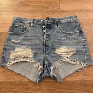Levi's Blue Distressed Jean Shorts